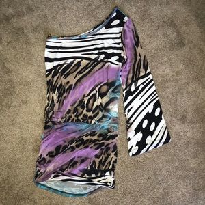 One shoulder Animal print mini dress